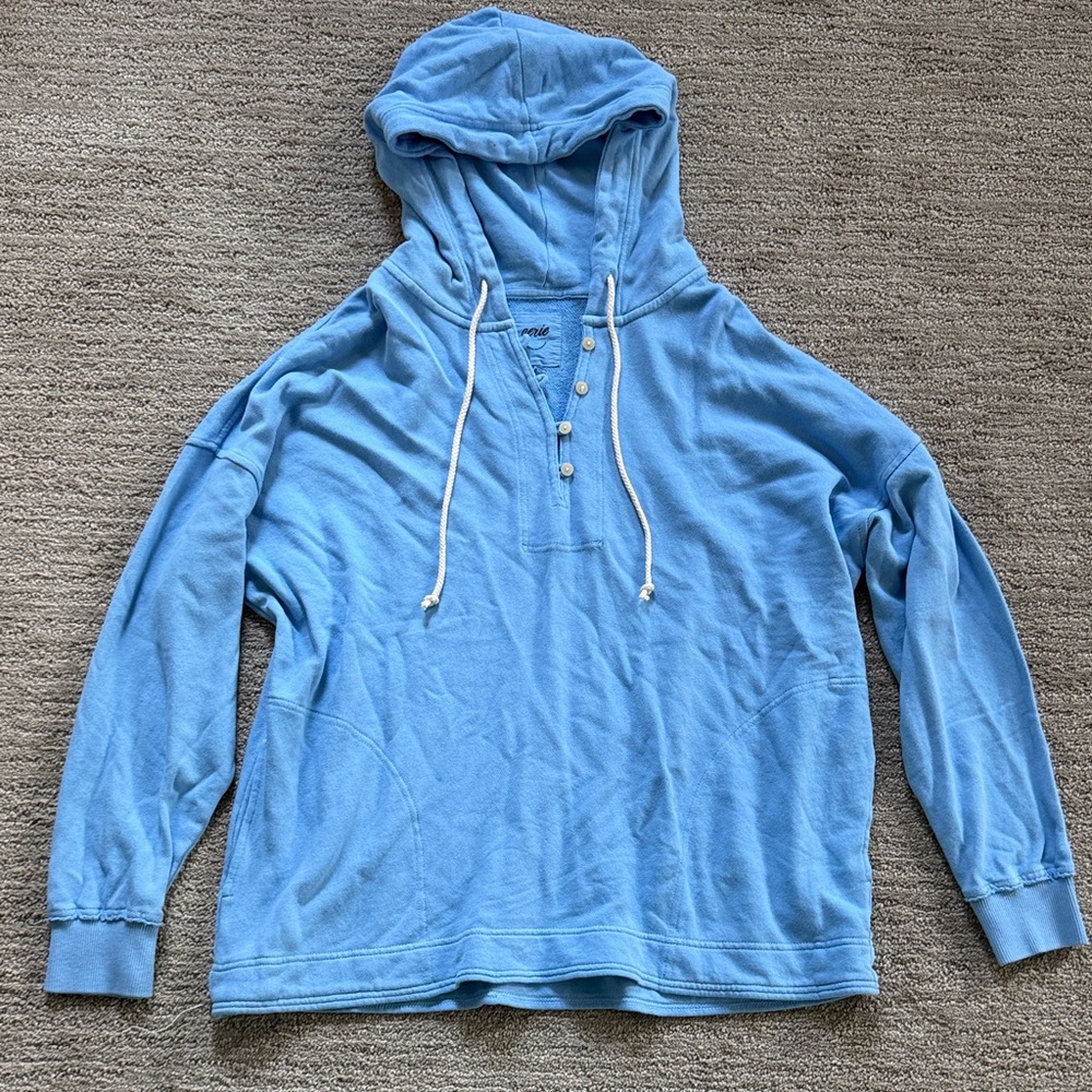 Aerie Light Blue Hooded Sweatshirt with Adjustable Hood